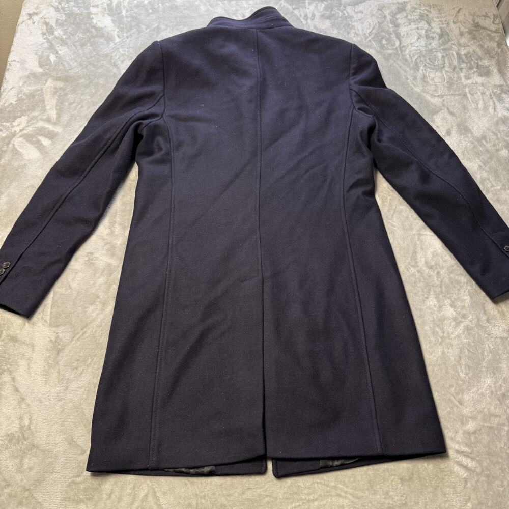 ZARA Mens Navy Blue Wool Blend Overcoat Jacket Peacoat 2 front Button Sz Large - Picture 13 of 13